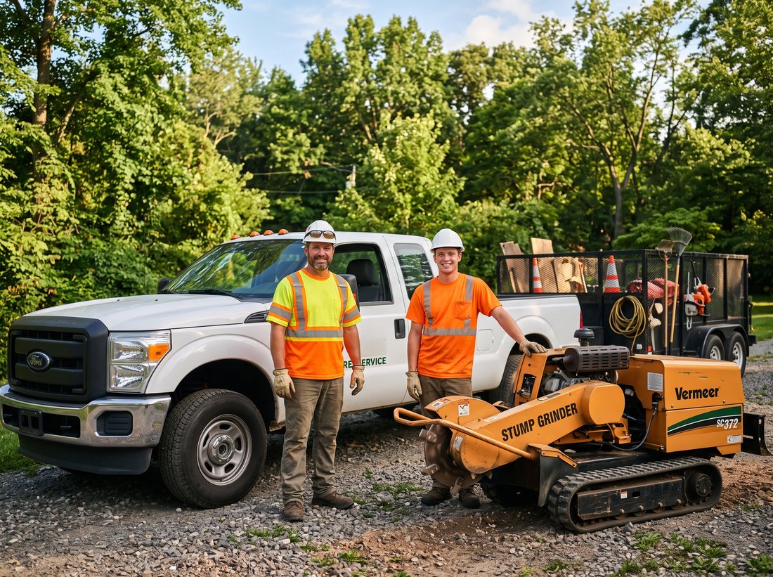 Local stump grinding crew with equipment in Dane County, Wisconsin